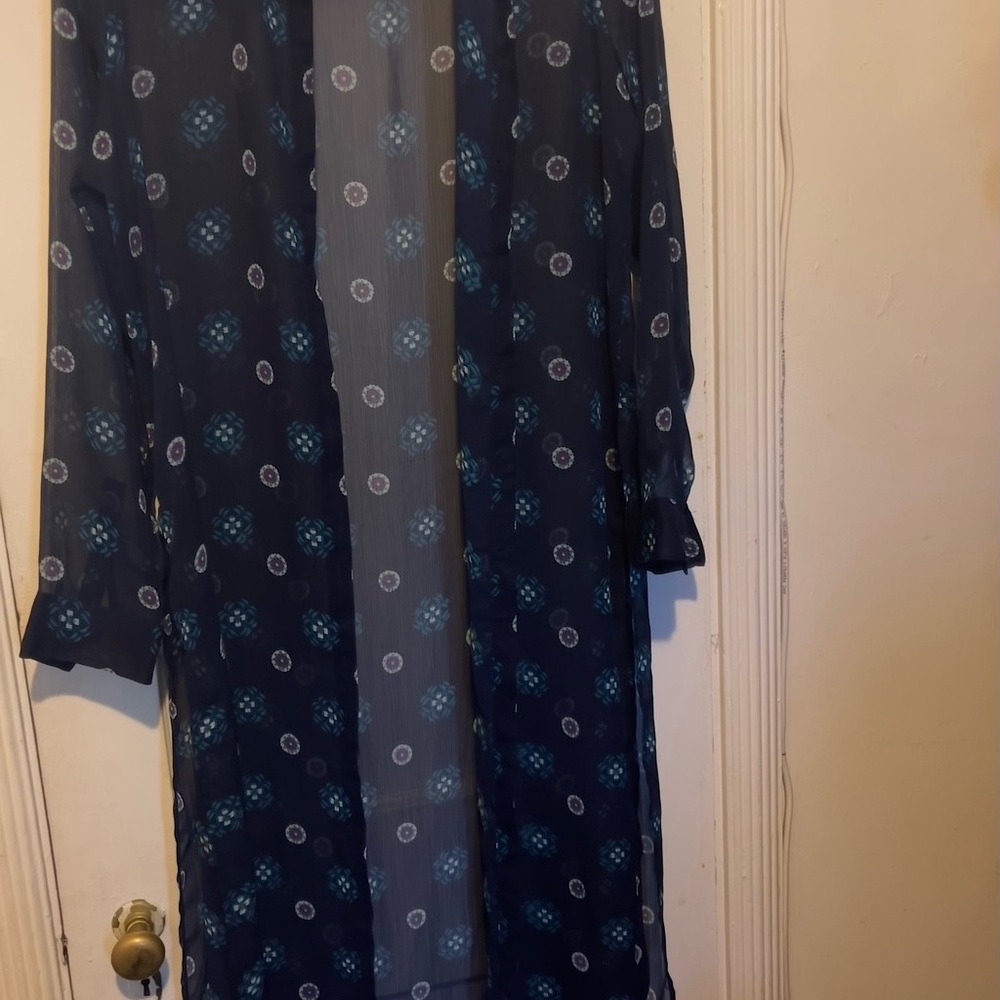 Sheer Navy Floral Duster Jacket